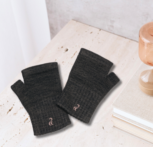 Super Conductive Metallic Energy Fingerless Gloves Black